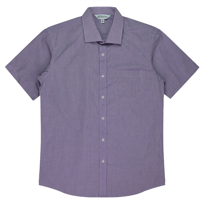 TOORAK MENS SHIRT SHORT SLEEVE - PURPLE/WHITE