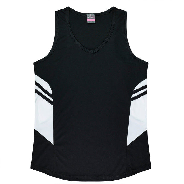 TASMAN LADY SINGLETS - BLACK/WHITE