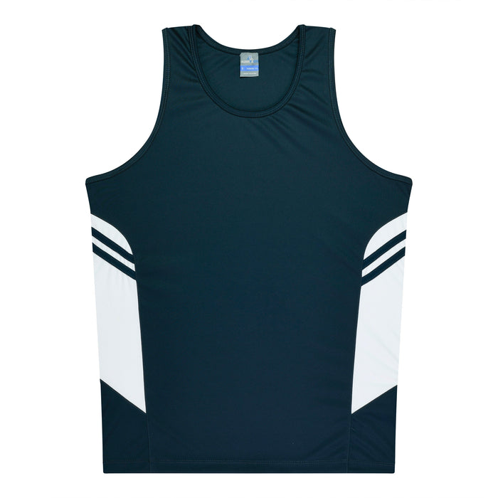 TASMAN MENS SINGLETS - NAVY/WHITE