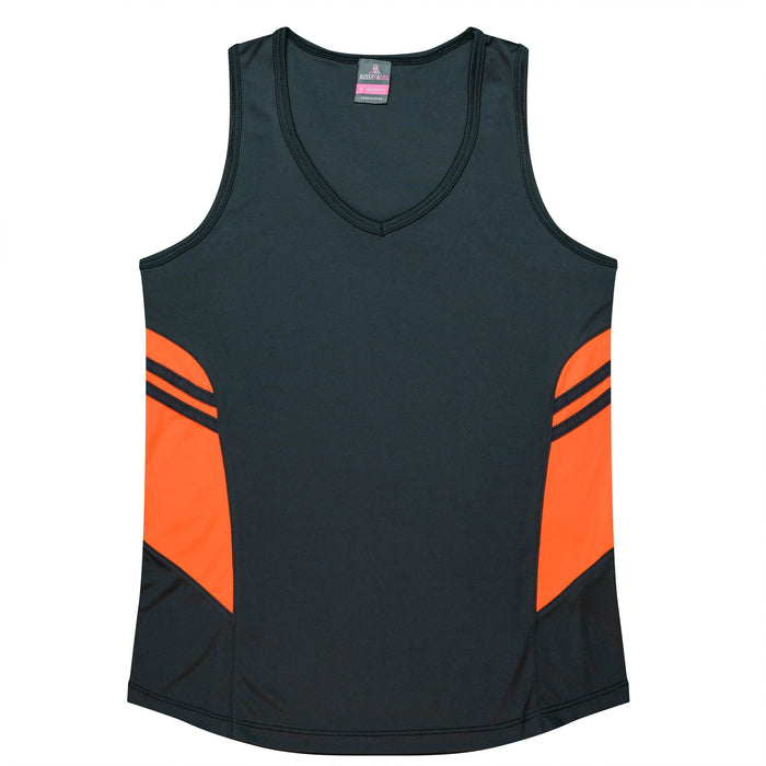TASMAN LADY SINGLETS - SLATE/NEON ORANGE
