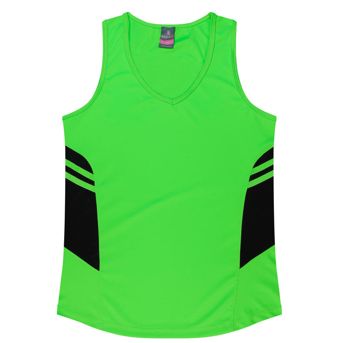TASMAN LADY SINGLETS - NEON GREEN/BLACK