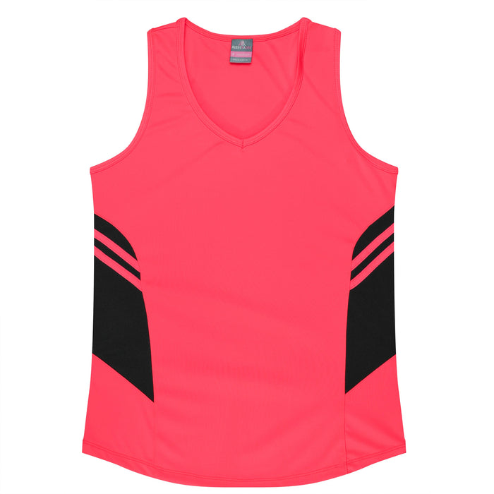 TASMAN LADY SINGLETS - NEON PINK/BLACK