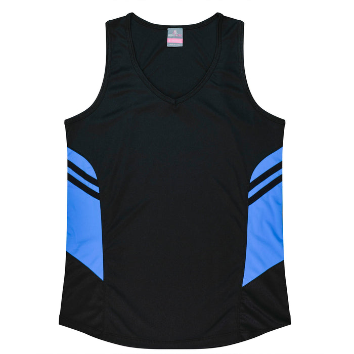 TASMAN LADY SINGLETS - BLACK/CYAN
