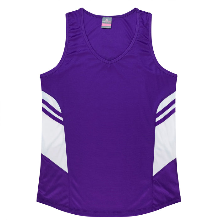 TASMAN LADY SINGLETS - PURPLE/WHITE