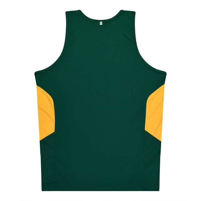 TASMAN MENS SINGLETS - BOTTLE/GOLD