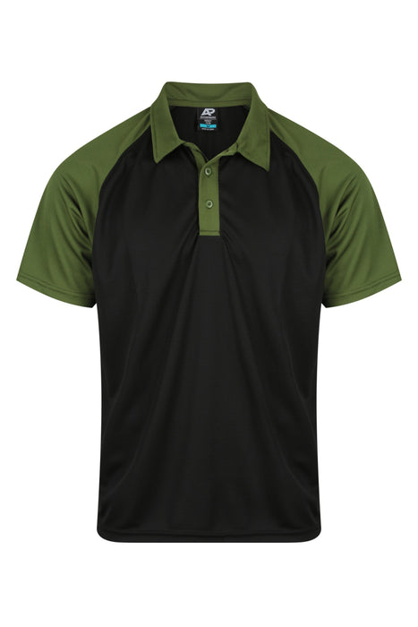 MANLY MENS POLOS - BLACK/ARMY GREEN