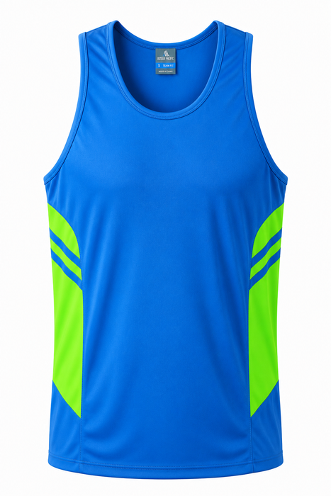 TASMAN HERREN-SINGLETS - CYAN/NEONGRÜN