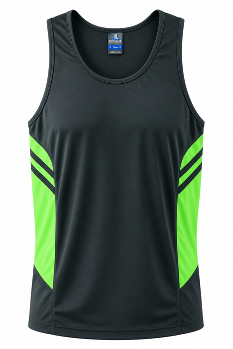 TASMAN HERREN-SINGLETS - SCHIEFERGRÜN/NEONGRÜN