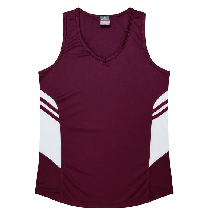 TASMAN LADY SINGLETS - MAROON/WHITE