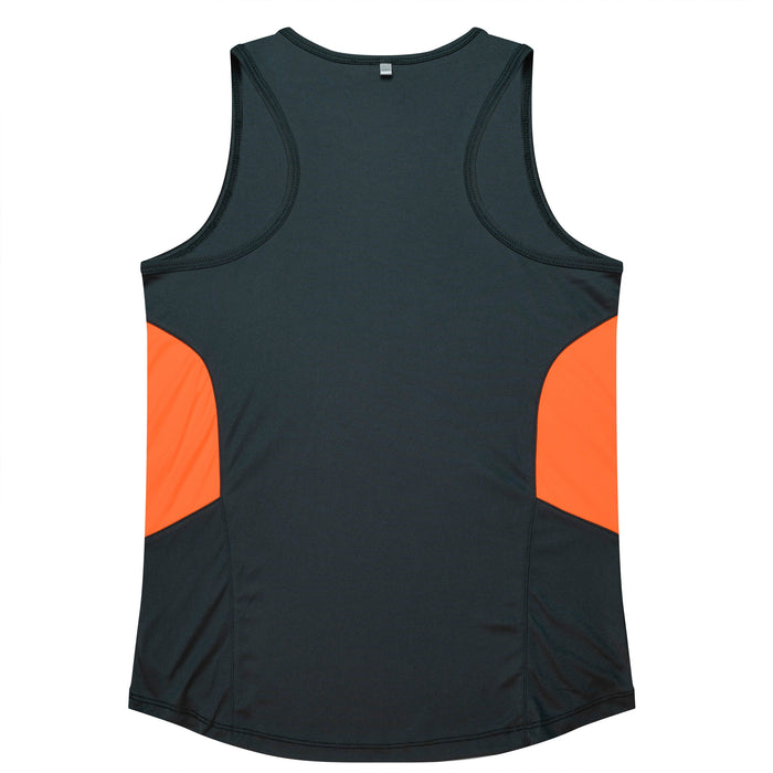 TASMAN LADY SINGLETS - SLATE/NEON ORANGE