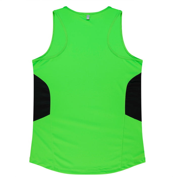TASMAN LADY SINGLETS - NEON GREEN/BLACK