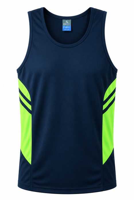 TASMAN HERREN-SINGLETS - MARINEBLAU/NEONGRÜN