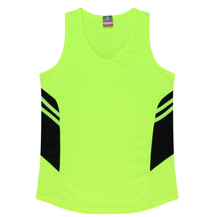 TASMAN LADY SINGLETS - NEON YELLOW/BLACK