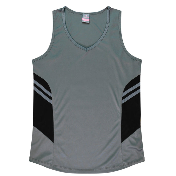 TASMAN LADY SINGLETS - ASHE/BLACK