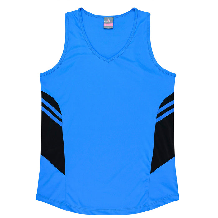 TASMAN LADY SINGLETS - CYAN/BLACK