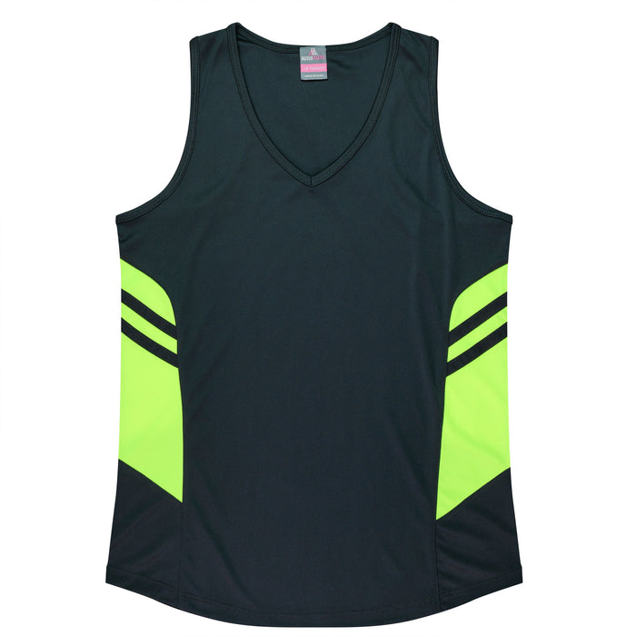 TASMAN LADY SINGLETS - SLATE/NEON YELLOW