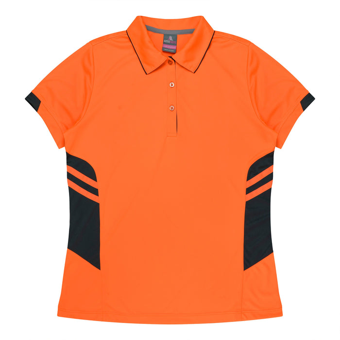 TASMAN LADY POLOS - NEON ORANGE/SLATE