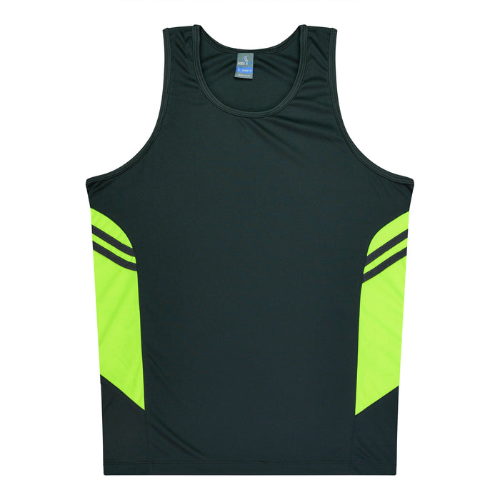 TASMAN MENS SINGLETS - SLATE/NEON YELLOW