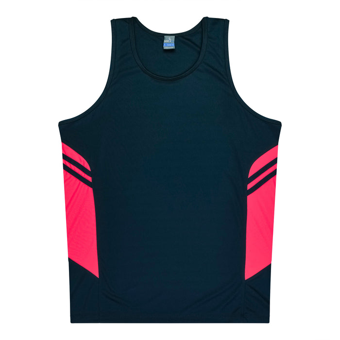 TASMAN MENS SINGLETS - NAVY/NEON PINK