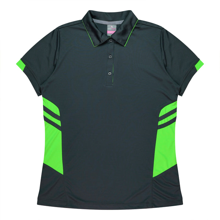 TASMAN LADY POLOS - SLATE/NEON GREEN