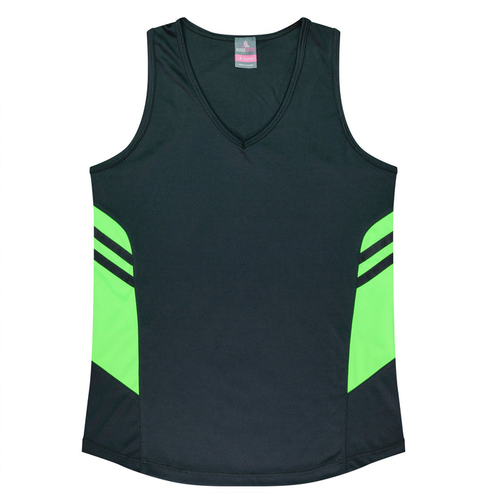 TASMAN LADY SINGLETS - SLATE/NEON GREEN
