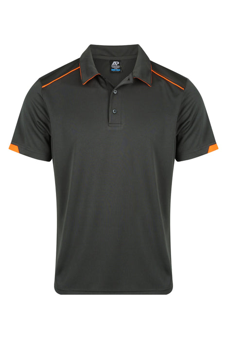 CURRUMBIN MENS POLOS - SLATE/HI VIZ ORANGE