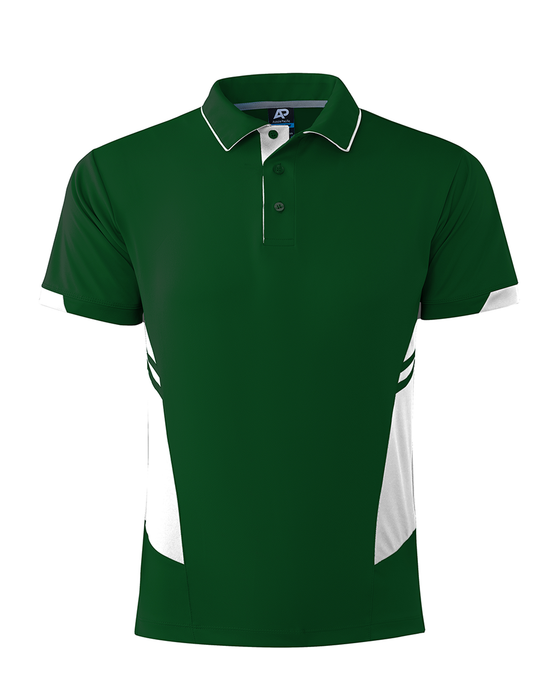 TASMAN MENS POLOS - BOTTLE/WHITE