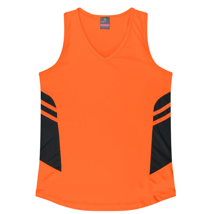TASMAN LADY SINGLETS - NEON ORANGE/SLATE