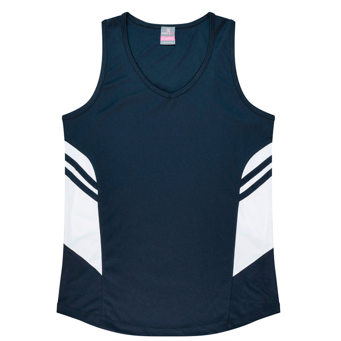 TASMAN LADY SINGLETS - NAVY/WHITE