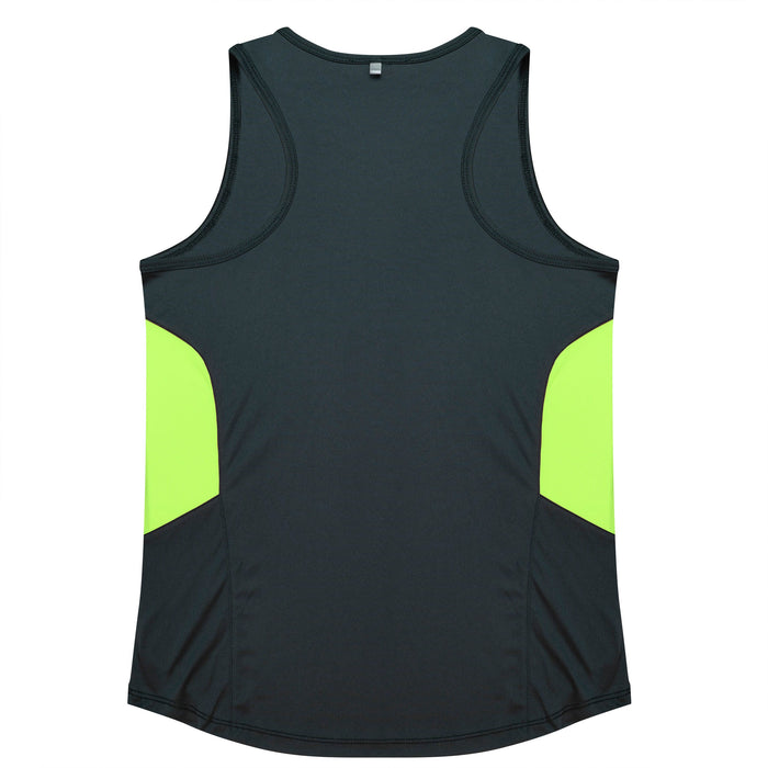 TASMAN LADY SINGLETS - SLATE/NEON YELLOW
