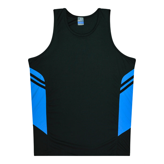 TASMAN MENS SINGLETS - BLACK/CYAN