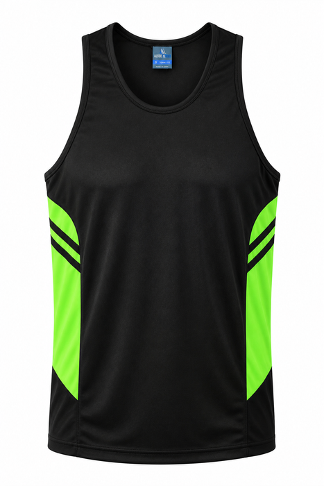 TASMAN HERREN-SINGLETS - SCHWARZ/NEONGRÜN