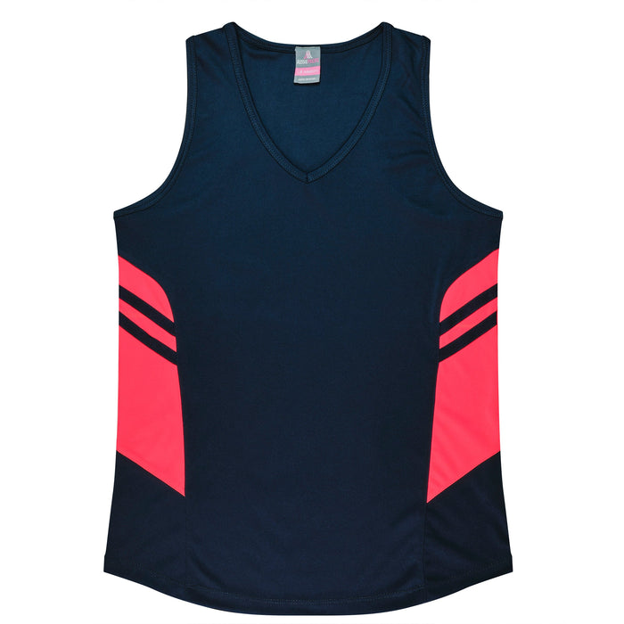 TASMAN LADY SINGLETS - NAVY/NEON PINK
