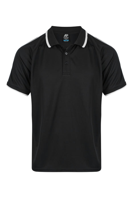 DOUBLE BAY MENS POLOS - BLACK/WHITE