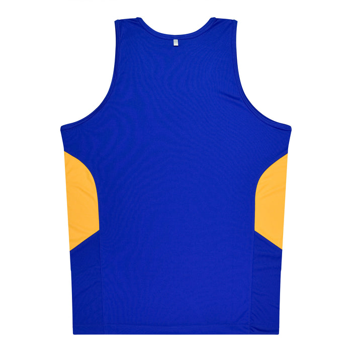 TASMAN MENS SINGLETS - ROYAL/GOLD
