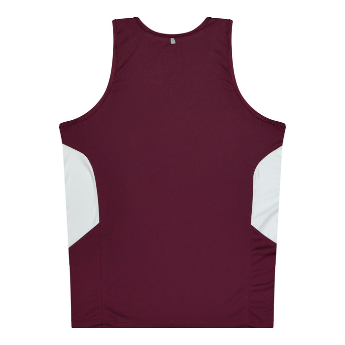 TASMAN MENS SINGLETS - MAROON/WHITE