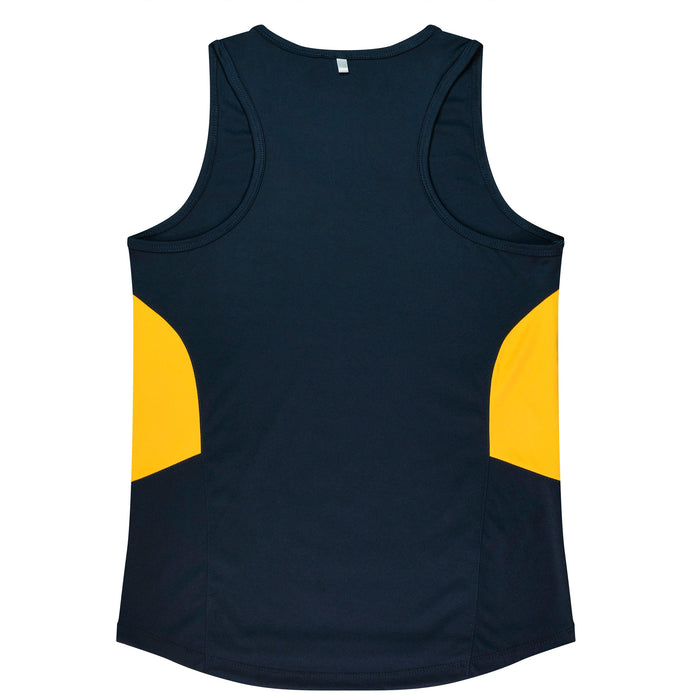 TASMAN LADY SINGLETS - NAVY/GOLD