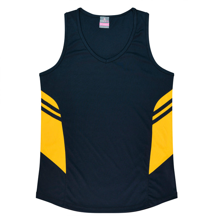 TASMAN LADY SINGLETS - NAVY/GOLD