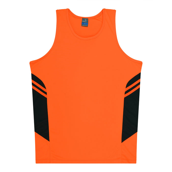 TASMAN MENS SINGLETS - NEON ORANGE/SLATE