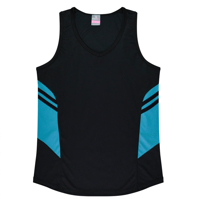 TASMAN LADY SINGLETS - BLACK/TEAL