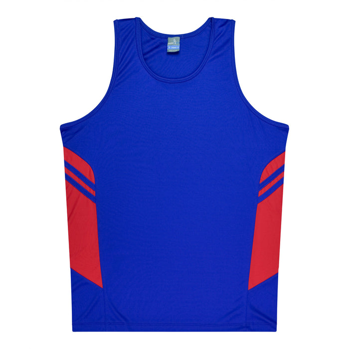 TASMAN MENS SINGLETS - ROYAL/RED