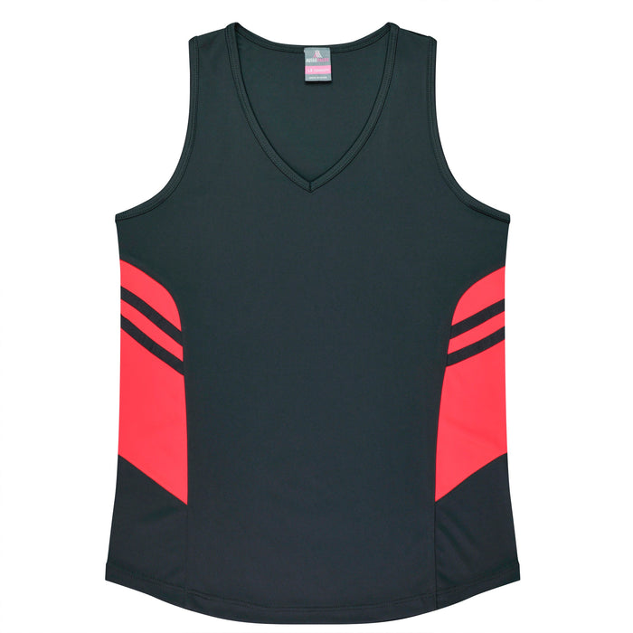 TASMAN LADY SINGLETS - SLATE/NEON PINK