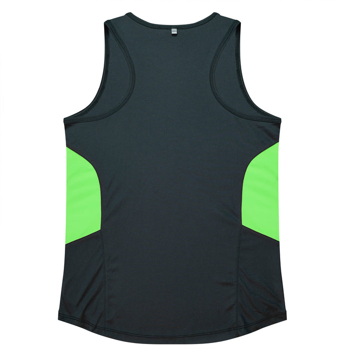 TASMAN LADY SINGLETS - SLATE/NEON GREEN