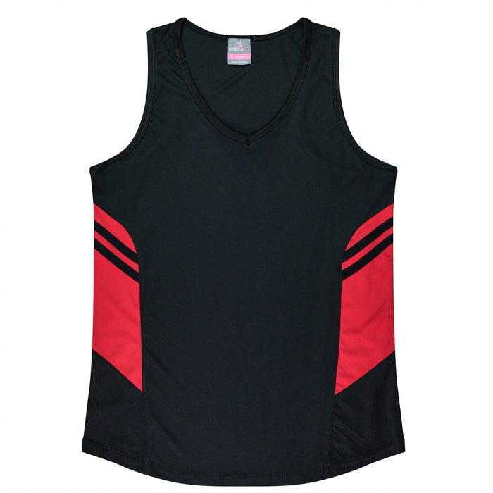 TASMAN LADY SINGLETS - BLACK/RED