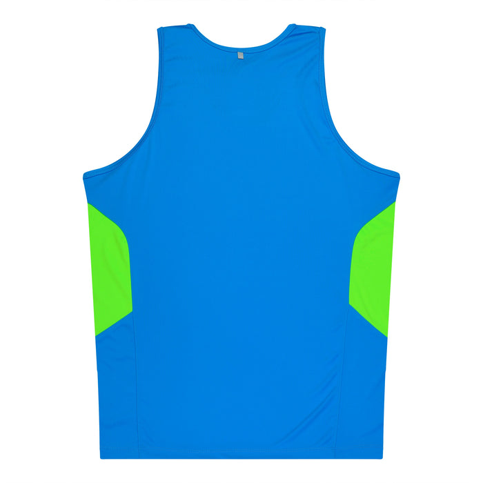 TASMAN MENS SINGLETS - CYAN/NEON GREEN